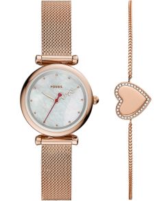 Rödguldsset, pärlemorurskiva, damur - Fossil Carlie Mini Set ES4867SET