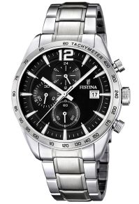 Herrur med datumvisning och extra urskiva med 24-timmarsformat - Festina Mens Steel Chronograph F16759/4