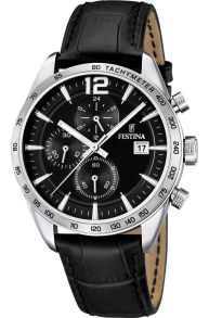 Herrur med stoppursfunktion - Festina Mens Chronograph Black Leather F16760/4