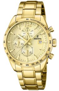 Elegant och guldfärgat herrur, med kronograf och takymeter - Festina Gold Chrono F20266/1