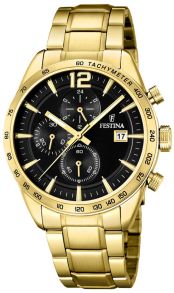 Klocka för män, som kan mäta både tid och hastighet - Festina Gold/Black Chrono F20266/3