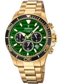 Guldfärgat stål med grön urtavla och självlysande beläggning - Festina Chronograph F20364/4