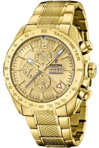 Guldfärgad klocka i rostfri stål - Festina Chrono Dual Time F20441/1