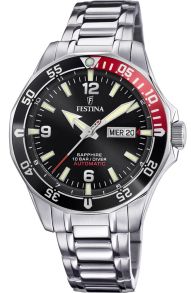 Både veckodag och datum visas på urtavlan, och mycket är (själv)lysande - Festina Automatic F20478/5