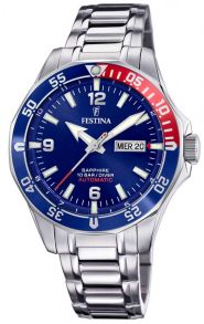Justerbart stålarmband (silverfärgat) och blå urtavla - Festina Automatic F20478/2