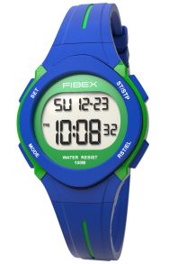Silikonarmband är skönt, på klocka i blått och grönt - Fibex Dual Time 100M Water Resist FIBEX19EN005