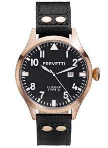 Herrur med svart läderarmband - Prevetti Flieger Type A PR11002