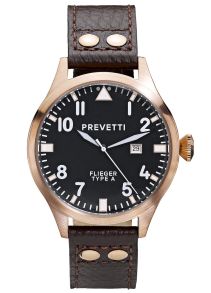 Elegant klocka för män, med läderarmband - Prevetti Flieger Type A PR11006