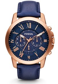 Stiligt herrur i rödgul samt marinblått läderarmband - Fossil Grant FS4835
