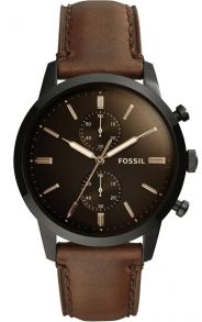 Mörkbrunt läderarmband och svart urtavla, självlysande beläggning och kronograf - Fossil Townsman FS5437