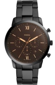 Fossil-klocka med kronograf och svart armband i rostfritt stål - Fossil Neutra FS5525