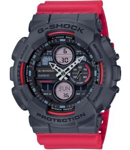 G-Shock med rött hartsarmband och svart boett - Casio G-Shock GA-140-4AER