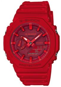 En tuff G-shock med några detaljer åt det rödaktiga hållet, men i ganska lagom dos... "i röd och lust" - Casio G-Shock CasiOak GA-2100-4AER