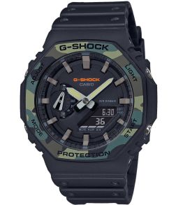 Svart hartsklocka med kamoflaugefärg på boettens topp - Casio G-Shock CasiOak GA-2100SU-1AER