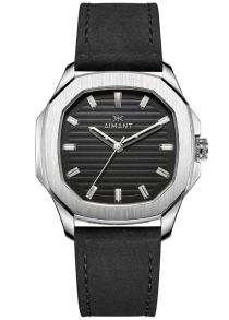 Svart läder, silverfärgat stål, oktagon-boett - Aimant MI - Silver Black GMI-270L1-1S