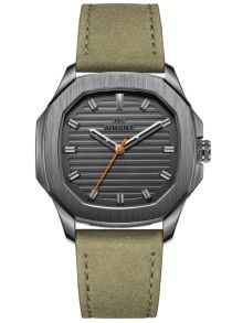Olivgrönt läderarmband ger naturkänsla, modern urtavla ger framtidskänsla - Aimant MI - Gun Metal Olive GMI-270L3-88