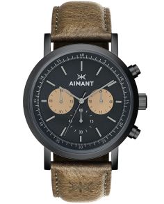 Kvartsur, läderarmband och mineralglas - Aimant TO - Black Olive GTO-220L3-11