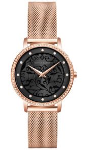 Rödguldsfärgad stålklocka med svart struktururtavla - Hannah Martin Feminine Glamour Rosegold Black