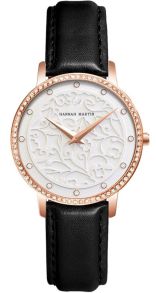 Svart läder, rödguldsfärgat stål, lågt pris - Hannah Martin Feminine Glamour Rosegold White