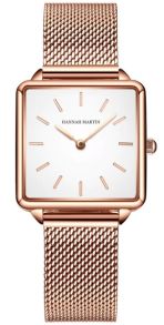 Rödguldsfärgat stål samt en minimalistisk och vit urtavla - Hannah Martin Squared Classic Rosegold White