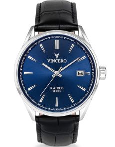 Herrur med blå urskiva och svart läderarmband - Vincero Kairos Blue/Black Blu-Bla-K04
