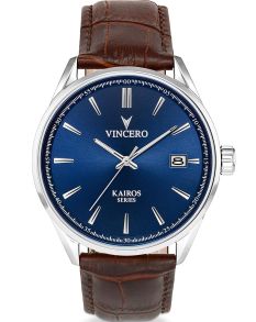 Blå urskiva, brunt läderarmband - Vincero Kairos Blue/Brown Blu-Bro-K05