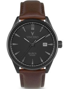 Armband av mycket mörkbrunt läder - Vincero Kairos Gunmetal/Walnut Gra-Bro-K23