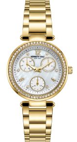 Guldfärgad stålklocka med visning av veckodag och datum - Kenneth Cole New York Ladies KC51065005