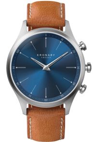Smartklocka med brunt läderarmband och blå urtavla - Kronaby Sekel 41mm A1000-3124