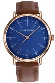 Mini(malism) Focus... brunt läderarmband och blå urtavla - Mini Focus Classic MF0056G-04