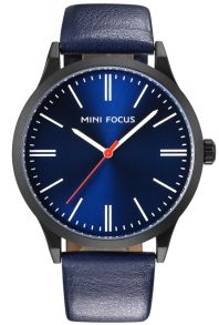 En mini focus i blått, med armband av läder - Mini Focus Classic MF0058G-2