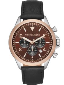 Svart läderarmband, brun urtavla - Michael Kors Gage MK8786