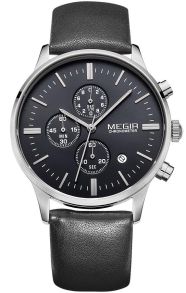 Silverfärgad boett, urtavla och armband är svarta - Megir Chronograph ML2011GBK-1