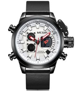 Häftigt skrikvit urtavla - Megir Digital Chrono ML2090G-BK-7