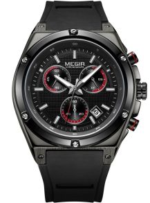Kronograf med gummiarmband - Megir Chronograph MN2073G-BK-1