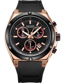 Kvartsur med svart gummiarmband - Megir Chronograph MN2073GREBK-1N0
