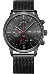 Svart herrur med självlysande beläggning - Megir Chronograph MS2011G/BK-1