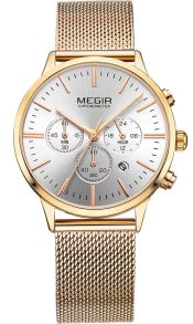 Damur med silverfärgad urtavla och resten rödguldfärgat - Megir Chronograph MS2011LGD-7N3