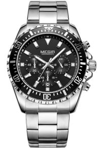 Svart och silver med extra urskivor ger klockan ett avancerat uttryck - Megir Chronograph MS2064G-1