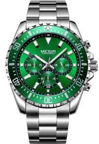 Herrur i rostfritt stål och skrikgrön urtavla - Megir Chronograph MS2064G-9
