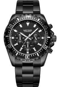Svart stål, justerbar armbandsstorlek - Megir Chronograph MS2064G-BK-1