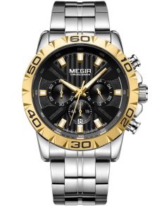 Kronograf, datumvisning, självlysande, extra 24-timmars-urtavla - Megir Chronograph MS2087GS-GD-1N3