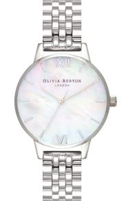Silverfärgad stålklocka med minimalistisk pärlemorsurtavla - Olivia Burton Mother of Pearl Bracelet OB16MOP02