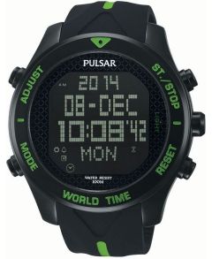 Svart digitalklocka med stålboett och silikonarmband - Pulsar XXL Digital PQ2039X1