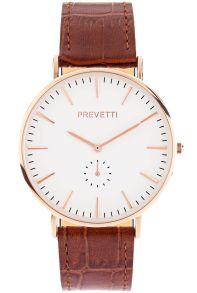 Herrur med härdat mineralglas - Prevetti Preppy Rosegold/White Brown Croco Leather PR10303
