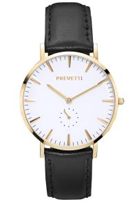 Elegant herrur med guldboett och svart läderarmband - Prevetti Preppy Gold/Black PR10001