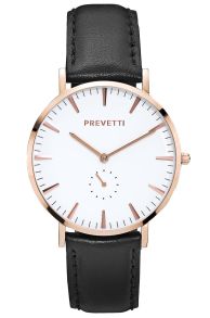Klassisk armbandsklocka för män, med svart läderarmband - Prevetti Preppy Rosegold/Black PR10004