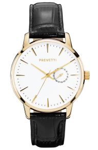 Klassiskt herrur med guldboett och svart armband i läder - Prevetti Hamptons Gold/Black PR12003