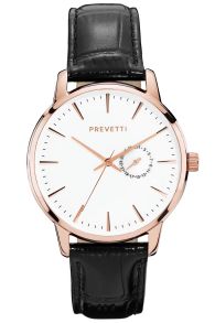 Stiligt herrur med elegant, svart läderarmband - Prevetti Hamptons Rosegold/Black PR12005