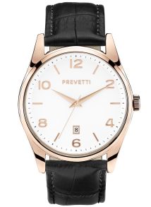 Svart läderarmband, vit urskiva - Prevetti Liguria PR14004-RGWHBLA